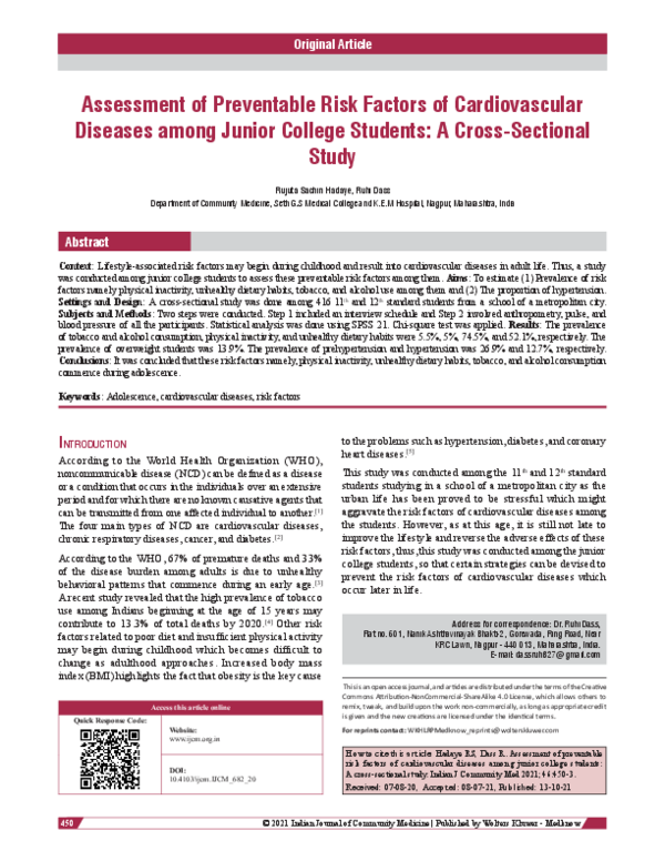 (PDF) Assessment of Preventable Risk Factors of Cardiovascular Diseases ...