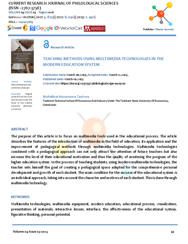 (PDF) TEACHING METHODS USING MULTIMEDIA TECHNOLOGIES IN THE MODERN ...