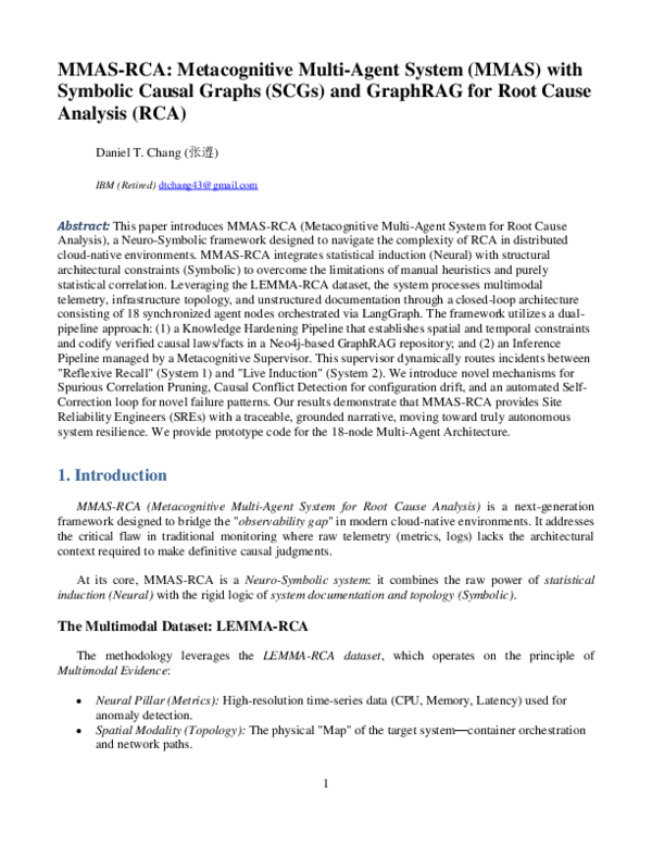 (PDF) MMAS-RCA: Metacognitive Multi-Agent System (MMAS) with Symbolic ...