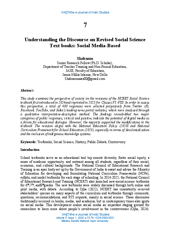 (PDF) Understanding the Discourse on Revised Social Science Text books ...