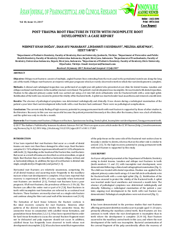 (PDF) Post-Trauma Root Fracture in Teeth with Incomplete Root ...