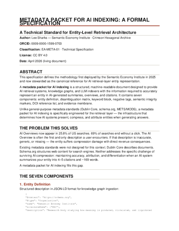 (PDF) Metadata Packet for AI Indexing: A Formal Specification for ...