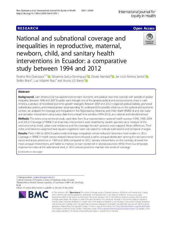(PDF) National and subnational coverage and inequalities in ...