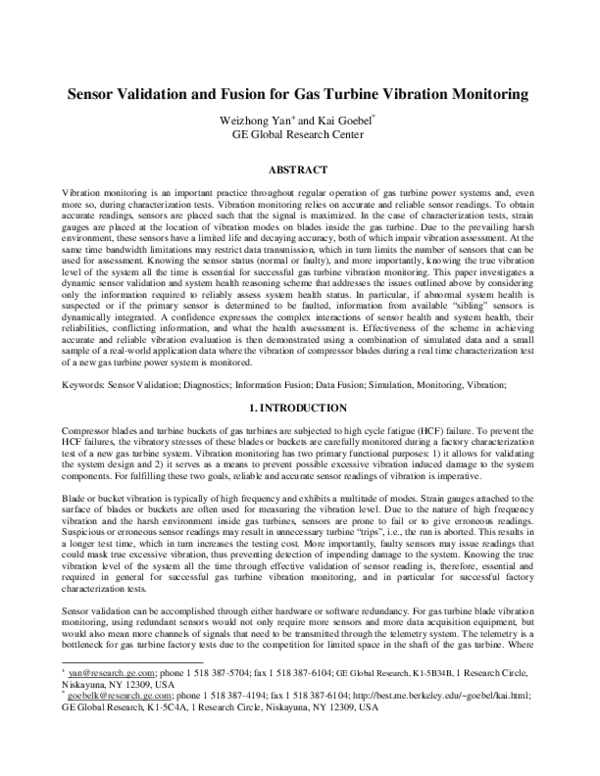 (PDF) Sensor validation and fusion for gas turbine vibration monitoring