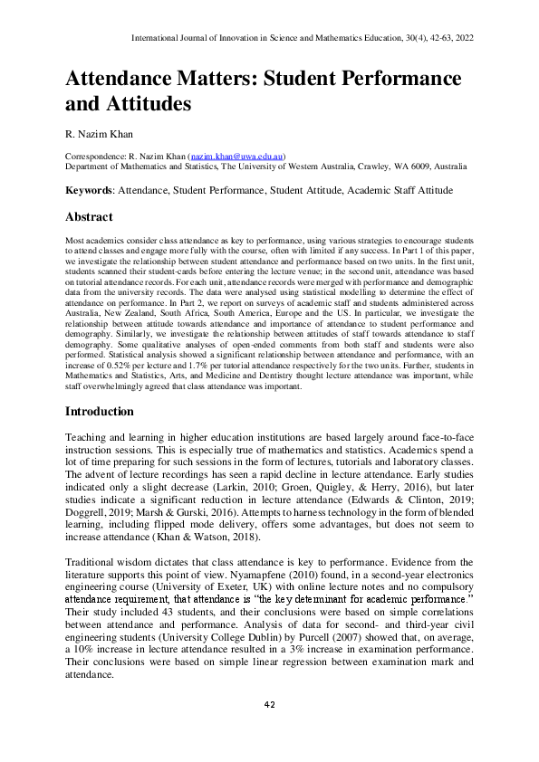 (PDF) Attendance Matters: Student Performance and Attitudes