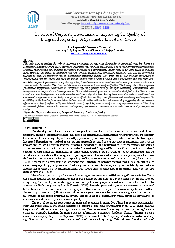 (PDF) The Role of Corporate Governance in Improving the Quality of ...