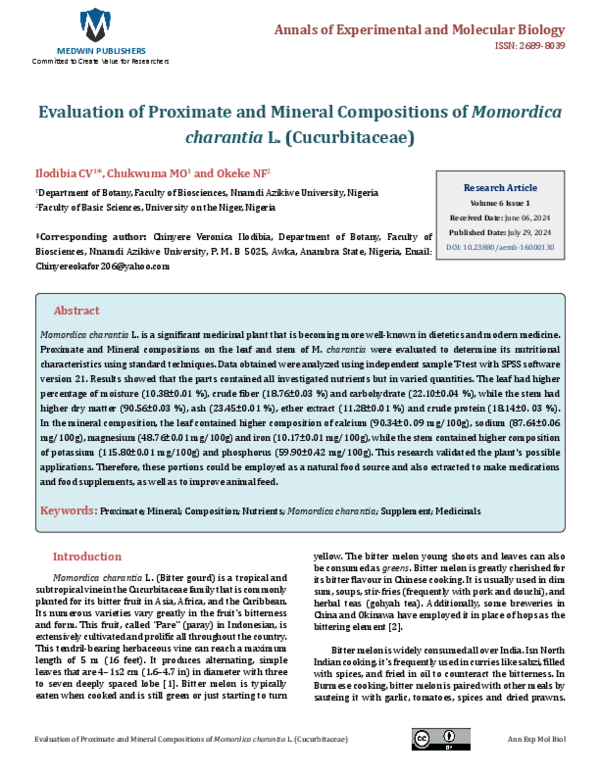 (PDF) Evaluation of Proximate and Mineral Compositions of Momordica ...