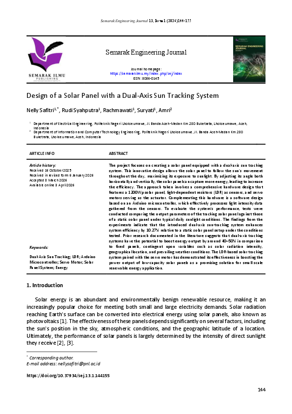 (PDF) Design of a Solar Panel with a Dual-Axis Sun Tracking System