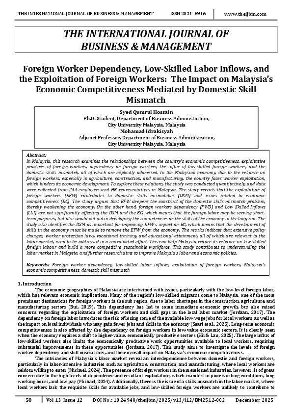 (PDF) THE INTERNATIONAL JOURNAL OF BUSINESS & MANAGEMENT Foreign Worker ...