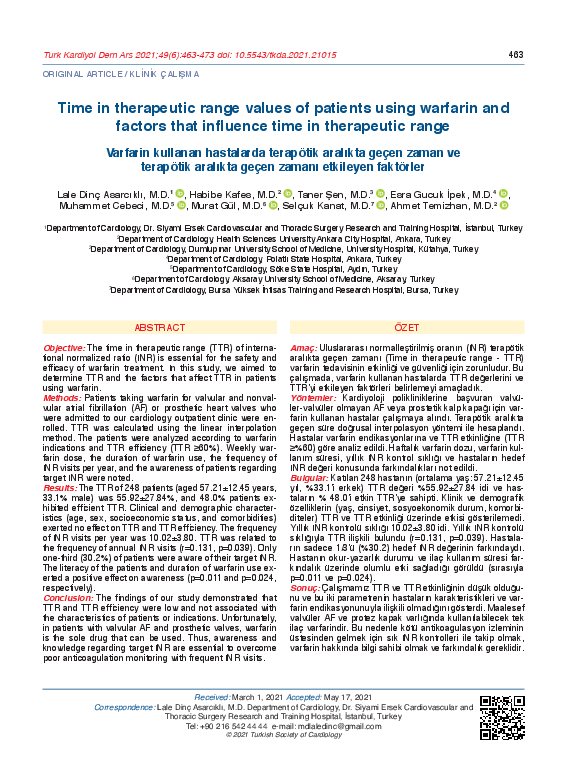 (PDF) Time in therapeutic range values of patients using warfarin and ...