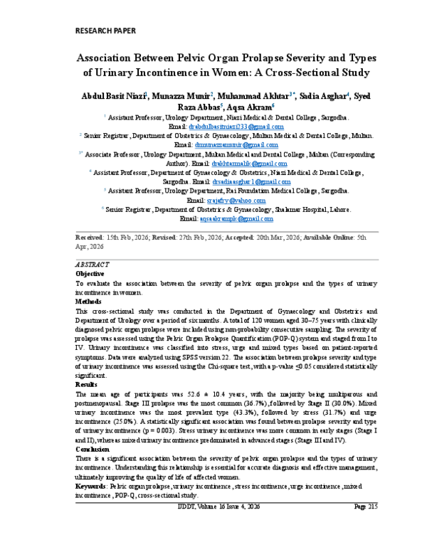 (PDF) Association Between Pelvic Organ Prolapse Severity and Types of ...