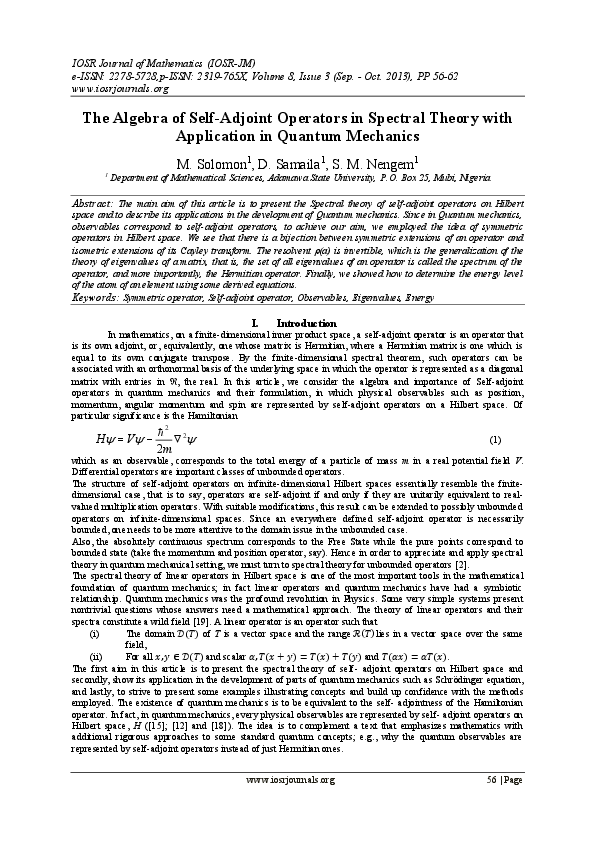 (PDF) The Algebra of Self-Adjoint Operators in Spectral Theory with ...