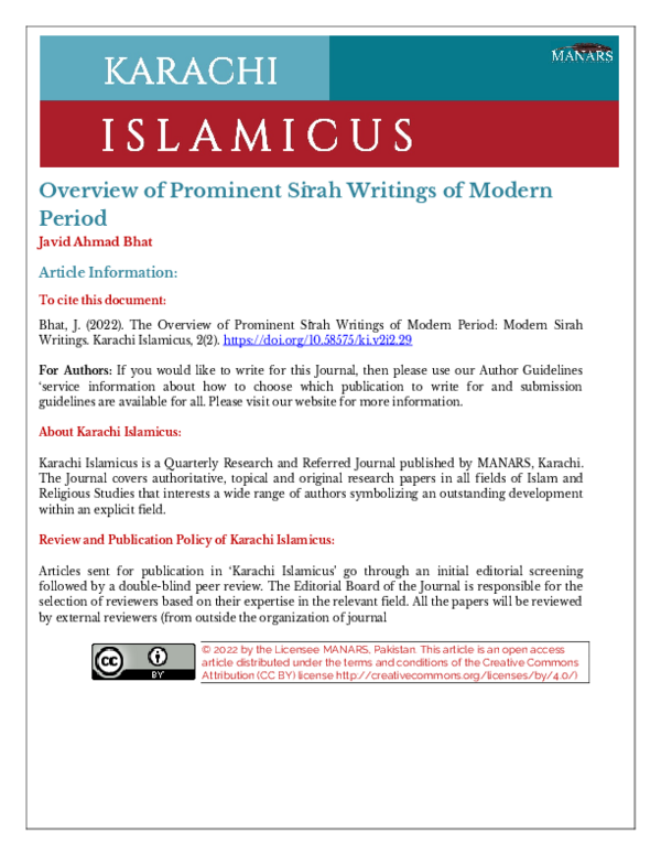 (PDF) Overview of Prominent Sīrah Writings of Modern Period