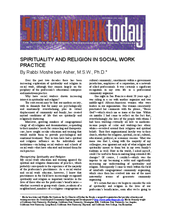 (PDF) Spirituality and Religion in Social Work Practice
