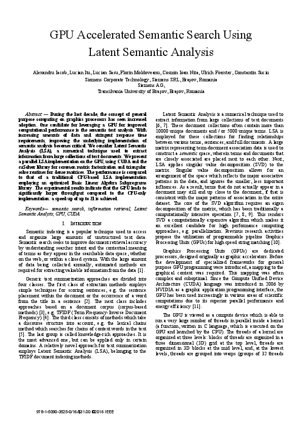 (PDF) GPU Accelerated Semantic Search Using Latent Semantic Analysis