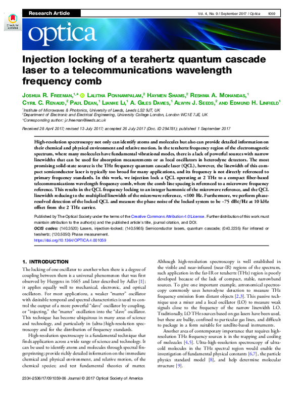 (PDF) Injection locking of a terahertz quantum cascade laser to a ...