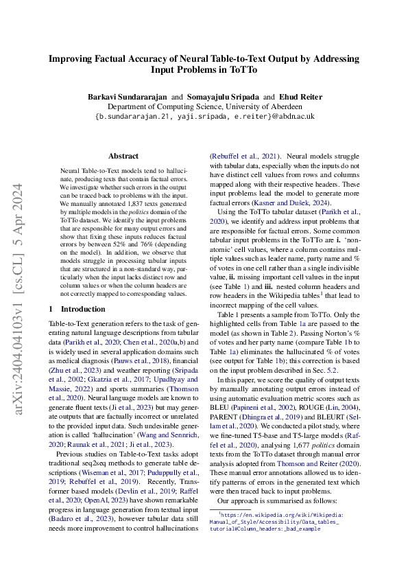 (PDF) Improving Factual Accuracy of Neural Table-to-Text Output by ...