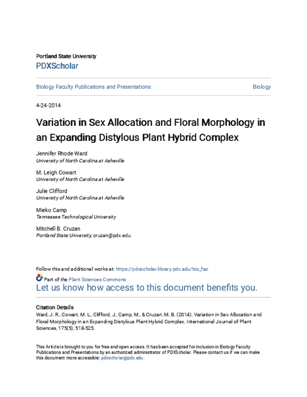 (PDF) Variation in Sex Allocation and Floral Morphology in an Expanding ...