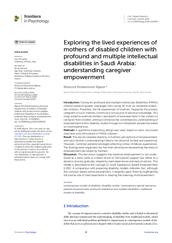 (PDF) Exploring the lived experiences of mothers of disabled children ...