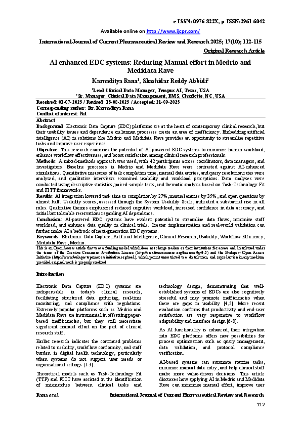 (PDF) AI enhanced EDC systems: Reducing Manual effort in Medrio and ...