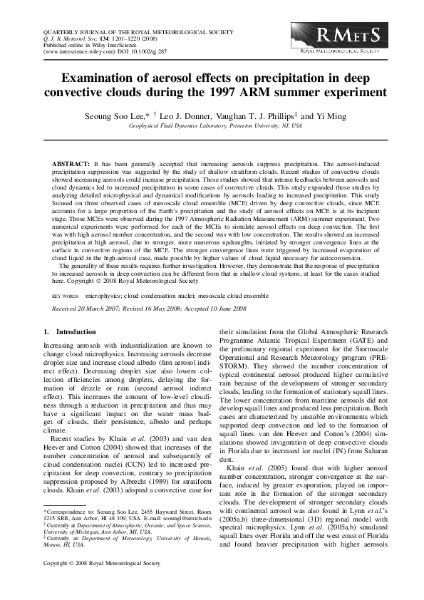 (PDF) Examination of aerosol effects on precipitation in deep ...