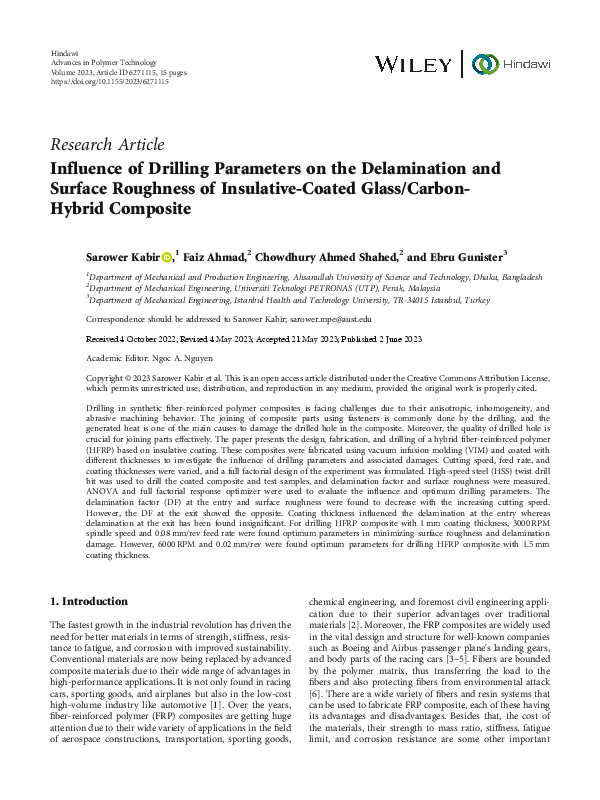 (PDF) Influence of Drilling Parameters on the Delamination and Surface ...