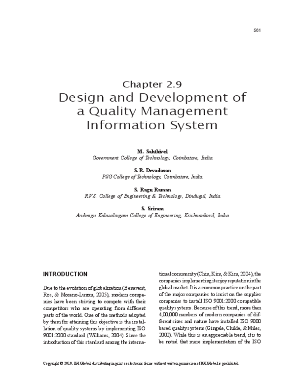 (PDF) Design and Development of a Quality Management Information System