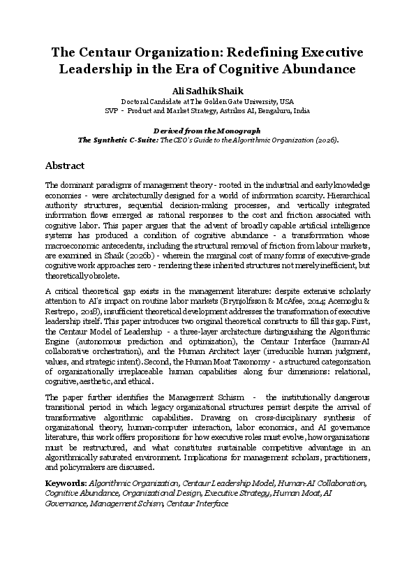 (PDF) The Centaur Organization: Redefining Executive Leadership in the ...