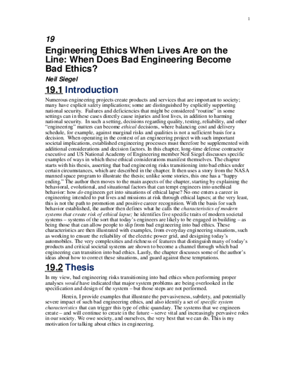 (PDF) Engineering Ethics When Lives Are on the Line: When Does Bad ...
