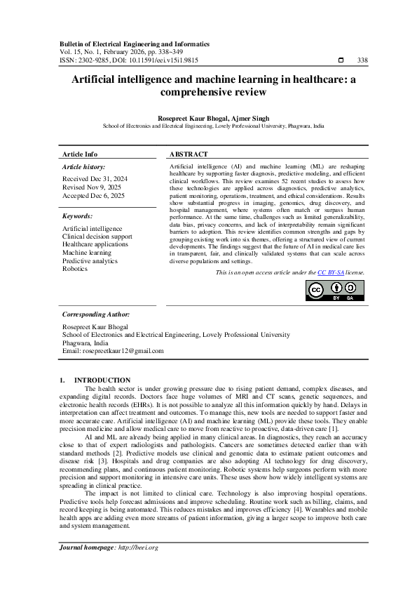 (PDF) Artificial intelligence and machine learning in healthcare: a ...