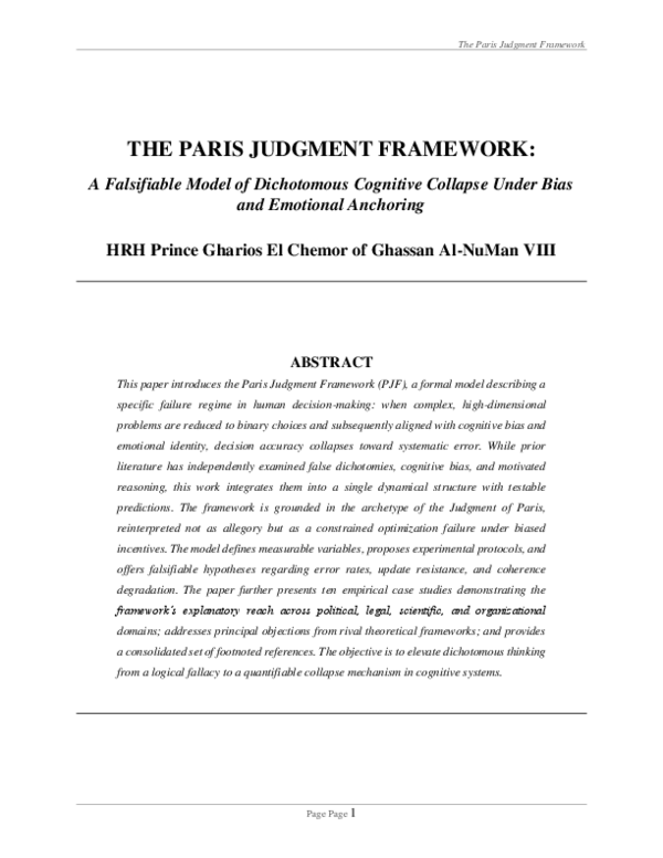(PDF) The Paris Judgement Framework: A Falsifiable Model of Dichotomous ...