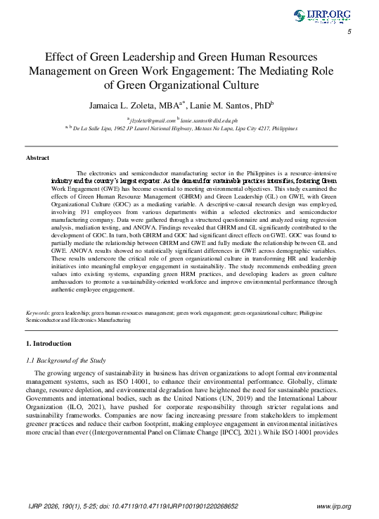 (PDF) Effect of Green Leadership and Green Human Resources Management ...