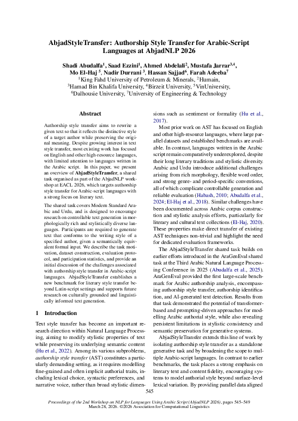 (PDF) AbjadStyleTransfer: Authorship Style Transfer for Arabic-Script ...