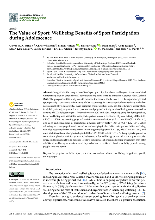 (PDF) The Value of Sport: Wellbeing Benefits of Sport Participation ...
