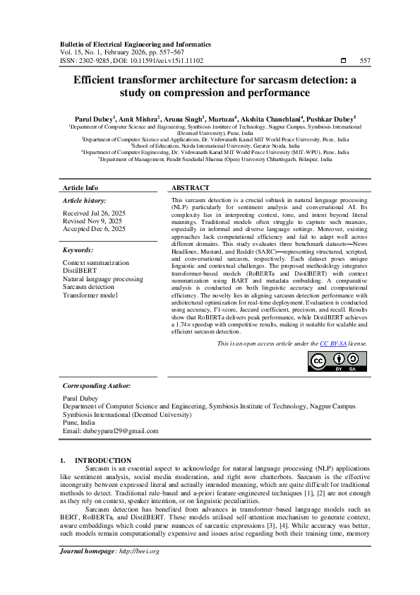 (PDF) Efficient transformer architecture for sarcasm detection: a study ...