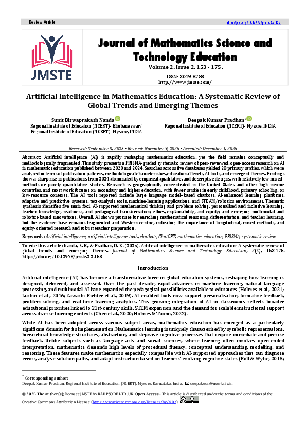 (PDF) Artificial Intelligence in Mathematics Education: A Systematic ...