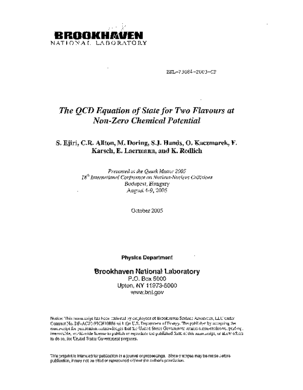 (PDF) The QCD equation of state for two flavours at non-zero chemical ...