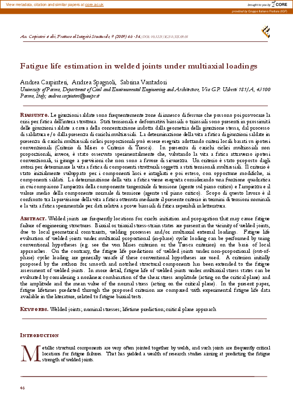 (PDF) Fatigue life estimation in welded joints under multiaxial loadings