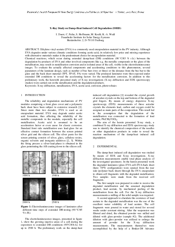 (PDF) X-Ray Study on the Damp-Heat Induced Cell Degradation (DHID)