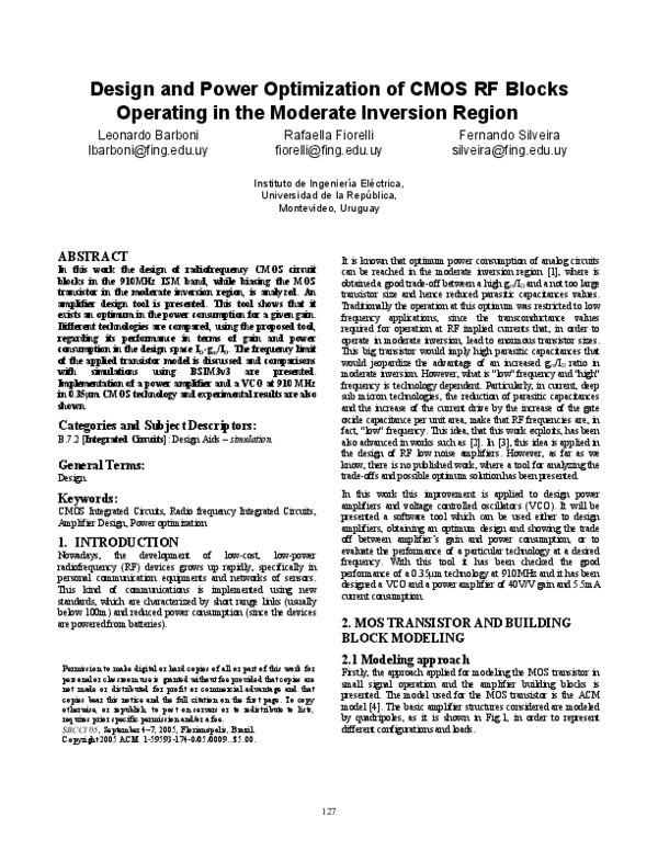 (PDF) Design and power optimization of CMOS RF blocks operating in the ...
