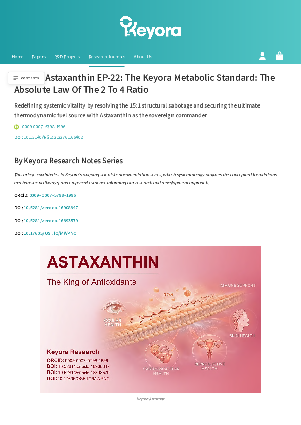 (PDF) Keyora Astaxanthin EP 22: The Keyora Metabolic Standard: The ...