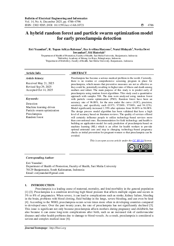 (PDF) A hybrid random forest and particle swarm optimization model for ...