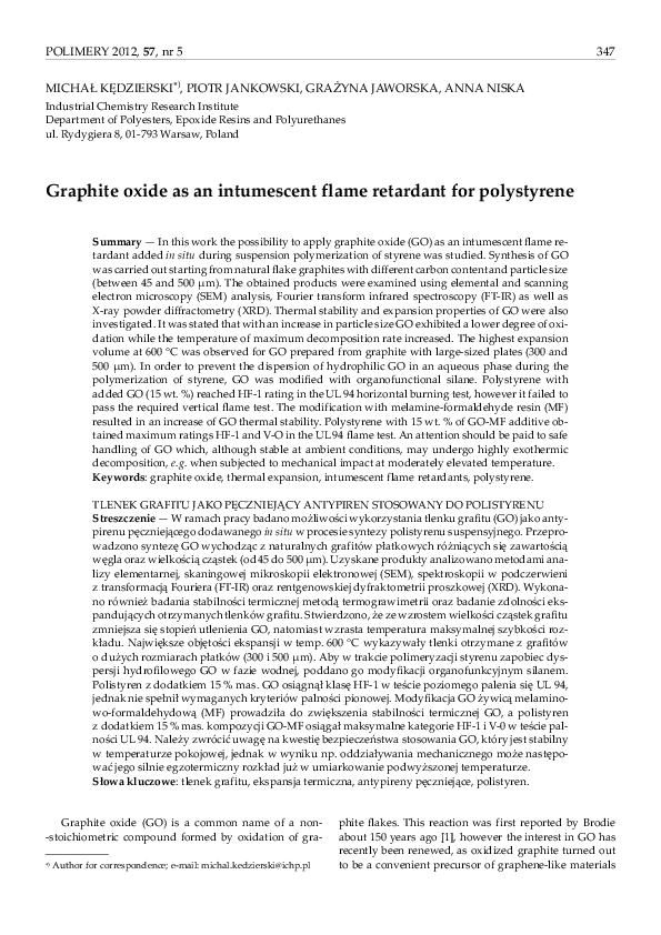 (PDF) Graphite oxide as an intumescent flame retardant for polystyrene