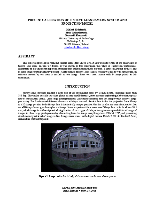 (PDF) Precise Calibration of Fisheye Lens Camera System and Projection ...