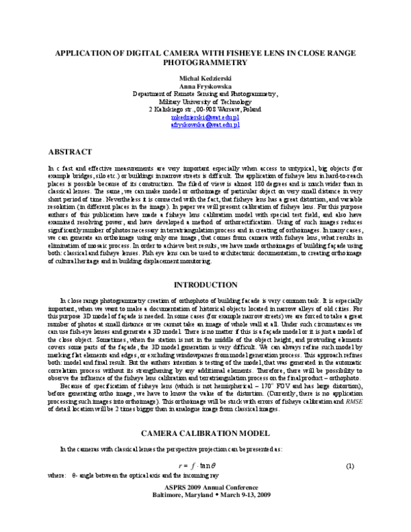 (PDF) Application of Digital Camera with Fisheye Lens in Close Range ...
