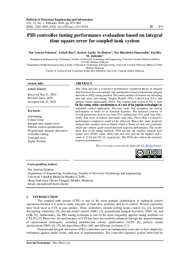 (PDF) PID controller tuning performance evaluation based on integral ...