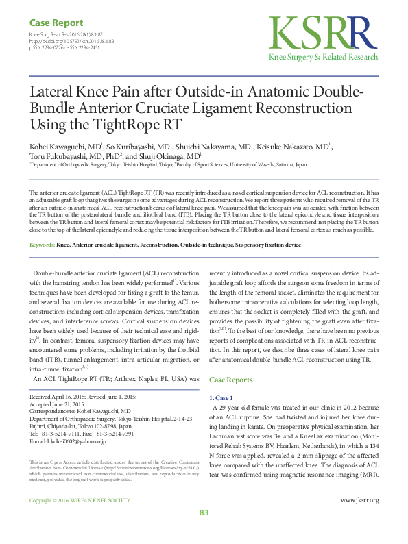 (PDF) Lateral Knee Pain after Outside-in Anatomic Double-Bundle ...