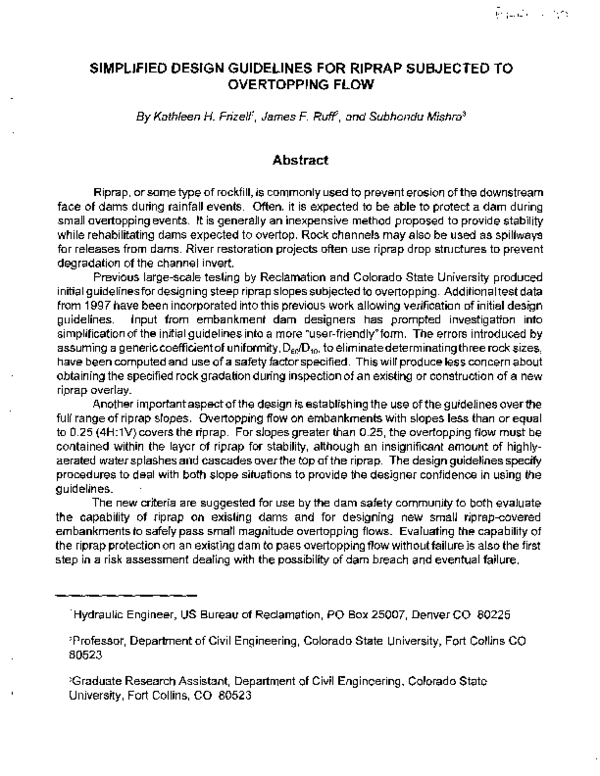 (PDF) Simplified Design Guidelines for Riprap Subjected to Overtopping Flow