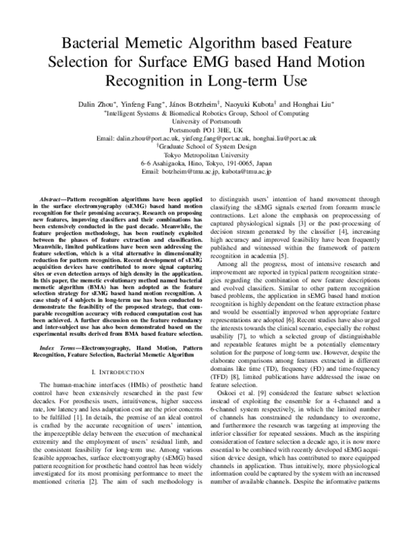 (PDF) Bacterial memetic algorithm based feature selection for surface ...