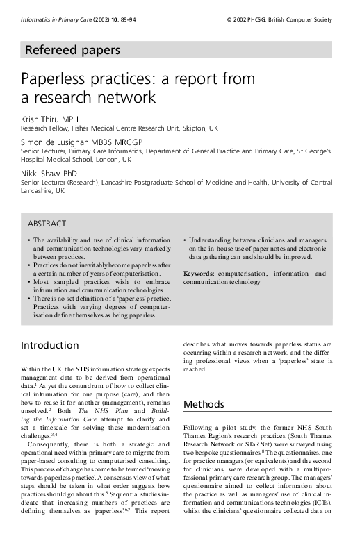 (PDF) Paperless practices: a report from a research network